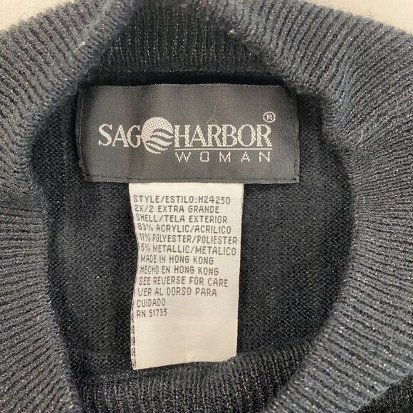 Sag Harbor Womens Black Short Sleeve Ribbed Knit Crewneck Sweater Size XL - Picture 9 of 9